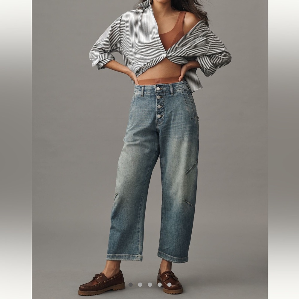 Pilcro High-Rise Wide-Leg Jeans in Medium Wash Blue